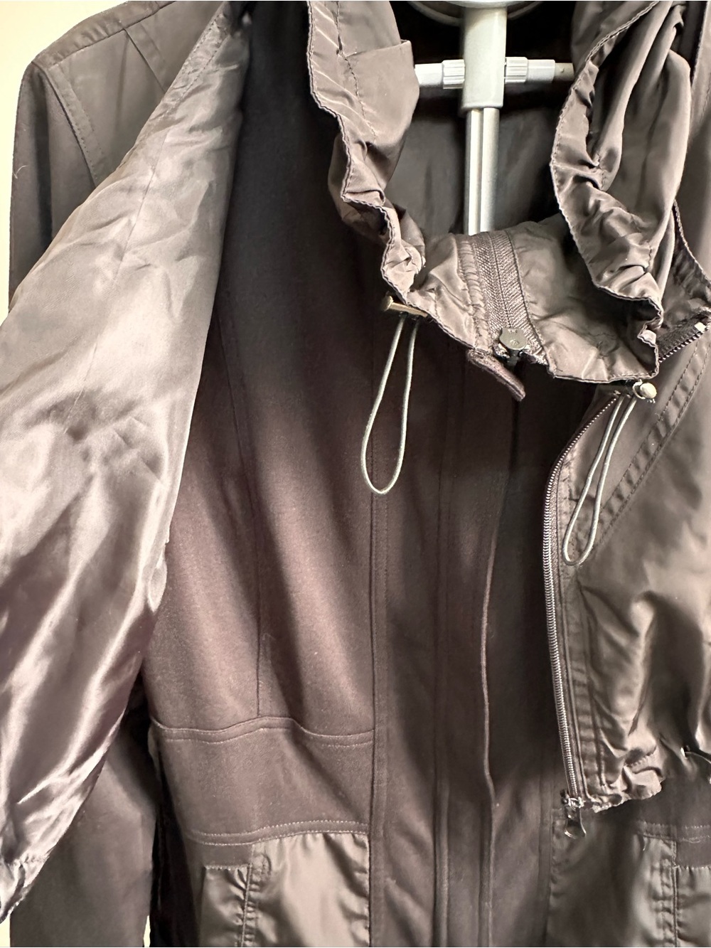Alison Sheri - Black Utility Drawstring Jacket with Ruffle Hem - Picture 8 of 9